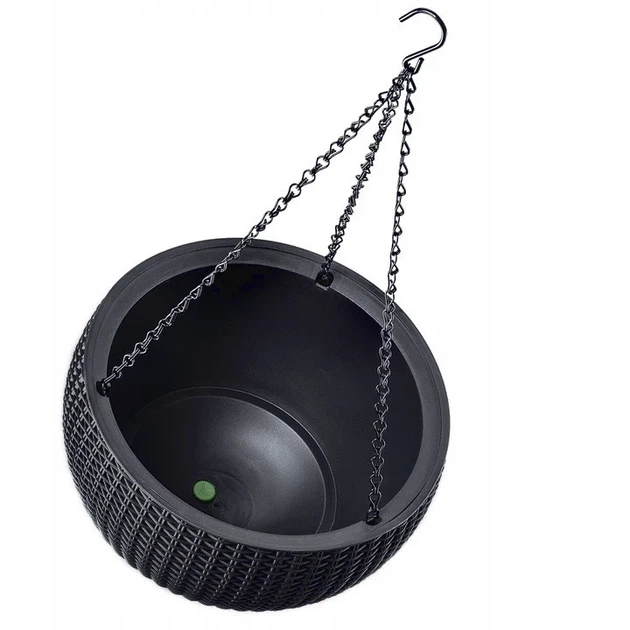 Горшок для растений пластиковый 8,6 л антрацит Rattan hanging sphere с цепками - изображение 2