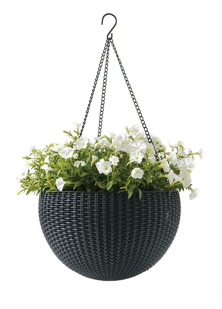 Горшок для растений пластиковый 8,6 л антрацит Rattan hanging sphere с цепками - изображение 4