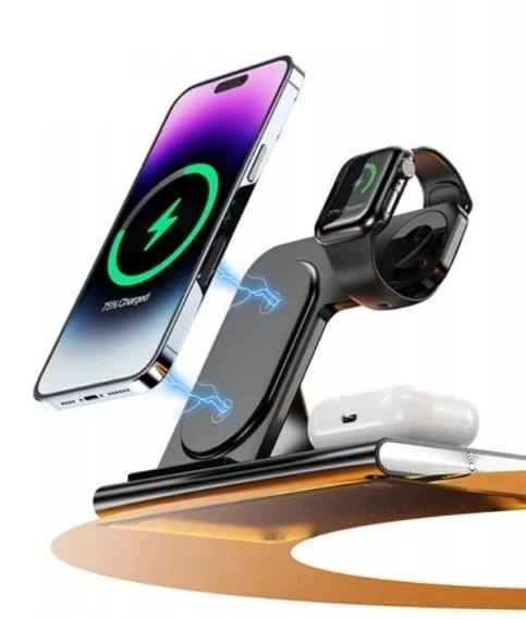 Беспроводная зарядная станция 4 в 1 для iPhone, Apple Watch, AirPods, черная - изображение 3