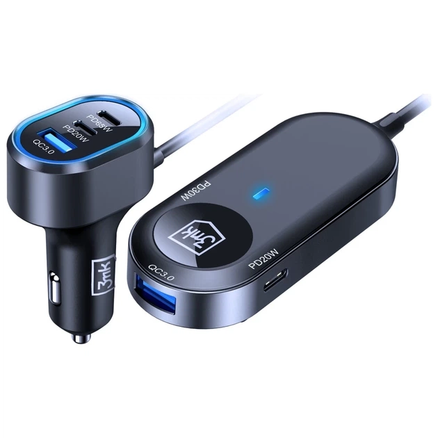 Автомобильное зарядное устройство 3mk Double Car Charger PD | QC 135W 2xUSB-A/4xUSB-C Grey (5903108605502) - изображение 3
