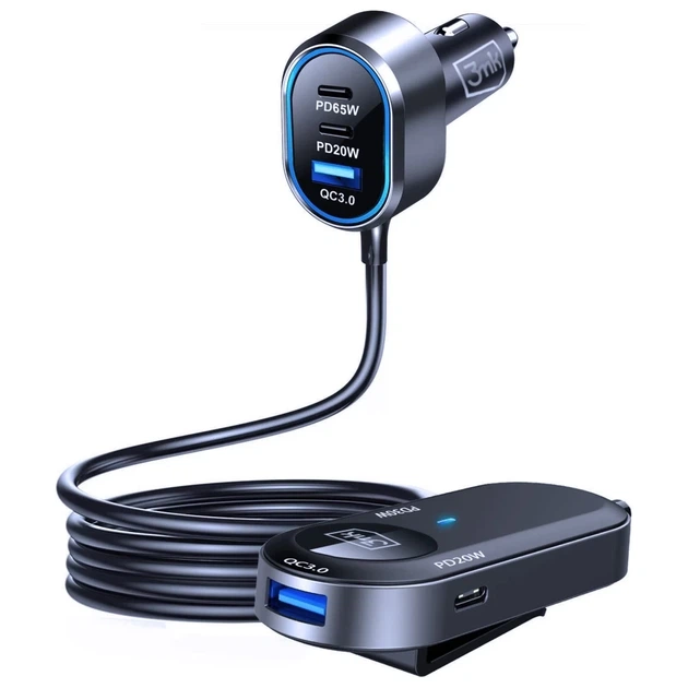 Автомобильное зарядное устройство 3mk Double Car Charger PD | QC 135W 2xUSB-A/4xUSB-C Grey (5903108605502) - изображение 6