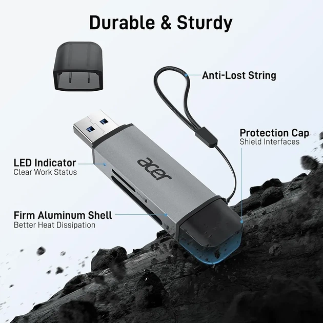 Кард-ридер Acer USB 3.0 + Type-C OTG 2 в 1, считыватель карт памяти SD MicroSD, адаптер для телефона, ноутбука и ПК - Фото 7 Кард-ридер Acer USB 3.0 + Type-C OTG 2 в 1, считыватель карт памяти SD MicroSD, адаптер для телефона, ноутбука и ПК - изображение 7