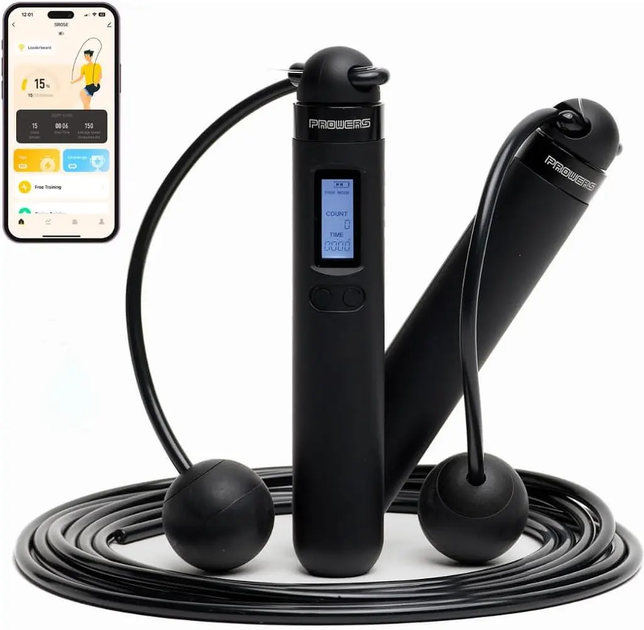 Умная скакалка PROWERS Smart Rope, беспроводная со счётчиком прыжков и калорий, Bluetooth, 3 режима тренировки, чёрная - Фото 2 Умная скакалка PROWERS Smart Rope, беспроводная со счётчиком прыжков и калорий, Bluetooth, 3 режима тренировки, чёрная - изображение 2