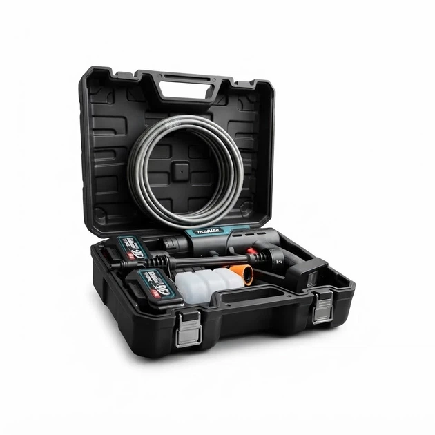Аккумуляторная мойка высокого давления Makita DHW205Z 30 бар мини мойка для авто с 2 АКБ 48 В 6 А·ч производительность 230 л/ч автомойка беспроводная 6 режимов распыления шланг 5 м в кейсе - Фото 8 Аккумуляторная мойка высокого давления Makita DHW205Z 30 бар мини мойка для авто с 2 АКБ 48 В 6 А·ч производительность 230 л/ч автомойка беспроводная 6 режимов распыления шланг 5 м в кейсе - изображение 8