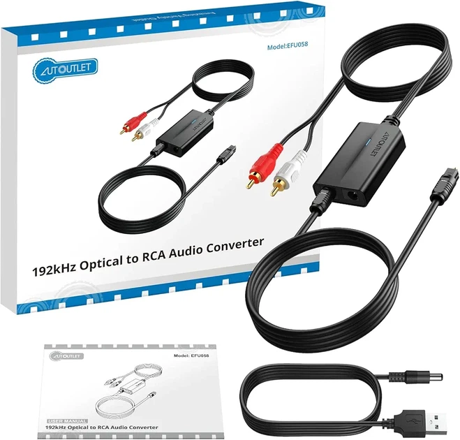Цифро-аналоговий аудіоконвертер AUTOUTLET 192 кГц Toslink на RCA, ЦАП SPDIF, оптичний перетворювач звуку - зображення 3