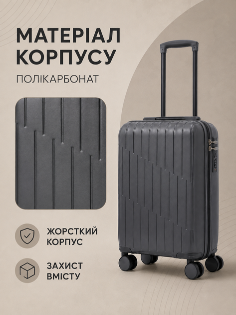 Дорожный чемодан на колесах 40×30×20 см для ручной клади с телескопической ручкой и кодовым замком, графит (49676347) - изображение 4