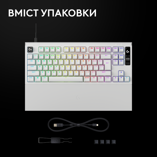 Клавіатура дротова Logitech G PRO X2 RAPID TKL RGB US USB White (920-014097) - Фото 2 Клавіатура дротова Logitech G PRO X2 RAPID TKL RGB US USB White (920-014097) - зображення 2