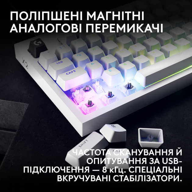 Клавіатура дротова Logitech G PRO X2 RAPID TKL RGB US USB White (920-014097) - Фото 5 Клавіатура дротова Logitech G PRO X2 RAPID TKL RGB US USB White (920-014097) - зображення 5