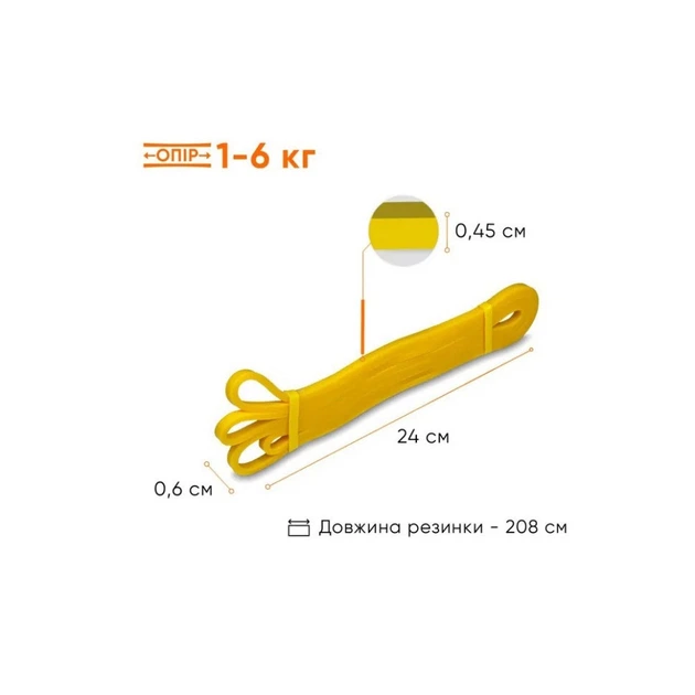 Гумова петля для фітнесу EasyFit EF-2654-1 Жовта 1-6 кг - Фото 2 Гумова петля для фітнесу EasyFit EF-2654-1 Жовта 1-6 кг - зображення 2