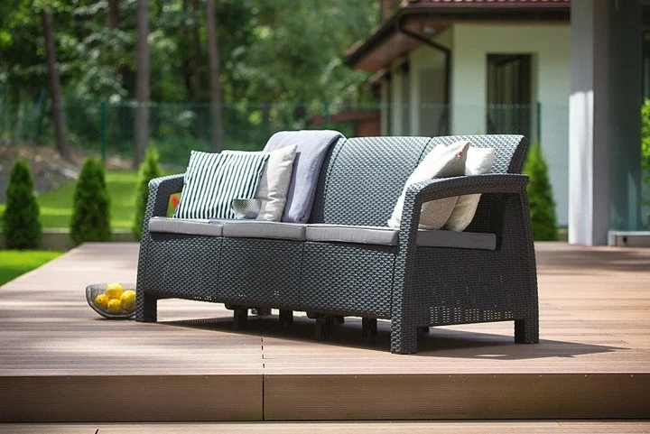 Садовый диван Keter Corfu Love Seat Max пластиковый 3-местный 182х70х79 см серый - изображение 2