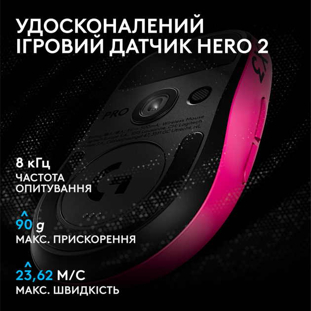 Миша Logitech G Pro X3 Superstrike Lightspeed Wireless Pink Eclipse (L910-007827) - Фото 10 Миша Logitech G Pro X3 Superstrike Lightspeed Wireless Pink Eclipse (L910-007827) - зображення 10