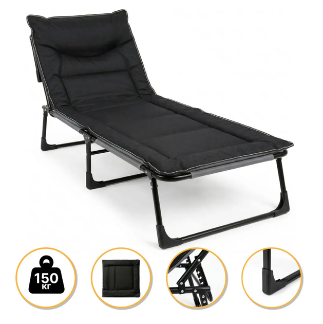 Раскладная кровать с мягким матрасом, прочная LEOBRO Black LB-FB-S1-BLK - Фото 1 Раскладная кровать с мягким матрасом, прочная LEOBRO Black LB-FB-S1-BLK - изображение 1
