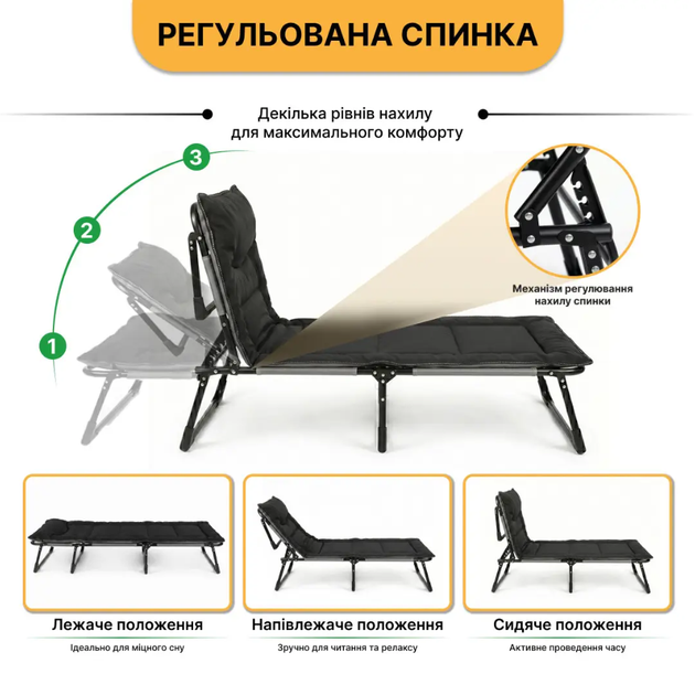 Раскладная кровать с мягким матрасом, прочная LEOBRO Black LB-FB-S1-BLK - Фото 10 Раскладная кровать с мягким матрасом, прочная LEOBRO Black LB-FB-S1-BLK - изображение 10
