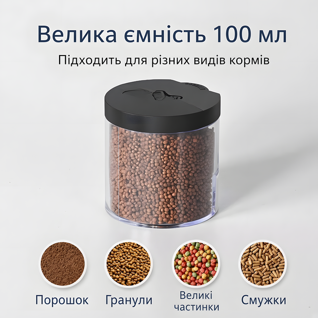 Автоматична годівниця для акваріума на батарейках об'єм 100 мл із таймером 12/24 чорна - Фото 4 Автоматична годівниця для акваріума на батарейках об'єм 100 мл із таймером 12/24 чорна - зображення 4