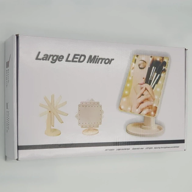 Косметичне дзеркало для макіяжу з LED-підсвіткою Large LED Mirror 16 LED працює від спідниць або від батарейок Чорний - Фото 5 Косметичне дзеркало для макіяжу з LED-підсвіткою Large LED Mirror 16 LED працює від спідниць або від батарейок Чорний - зображення 5