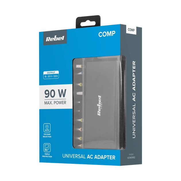 Блок питания универсальный Rebel 90W 15-20V 12 насадок с Power Delivery (KOM0962) - изображение 4