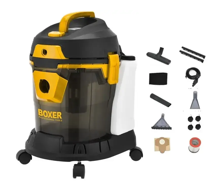 Промисловий пилосос BOXER 2400 Вт миючий пилосос для сухого та вологого прибирання бак 15 л вакуум 18 кПа екстрактор для хімчистки з розпиленням видуванням HEPA фільтром - зображення 3