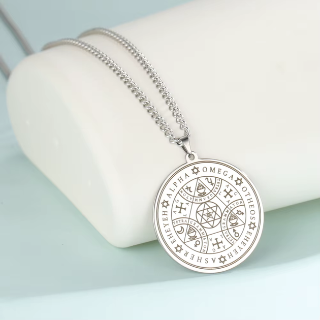 Кулон пентакль большой ключ Соломона подвеска Dawapara Enochian Ангел Sigil Альфа омега амулет оберег серебристый - изображение 4