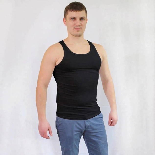 Мужская майка обработана бейкой 100% хлопок 50 чорный MK4-Beyka-Chorny-50 Ladan - Фото 5 Мужская майка обработана бейкой 100% хлопок 50 чорный MK4-Beyka-Chorny-50 Ladan - изображение 5