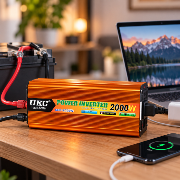 Автомобільний інвертор UKC SSK 2000W 24V, перетворювач напруги DC-AC 24V у 220V для авто та електрообладнання - зображення 3