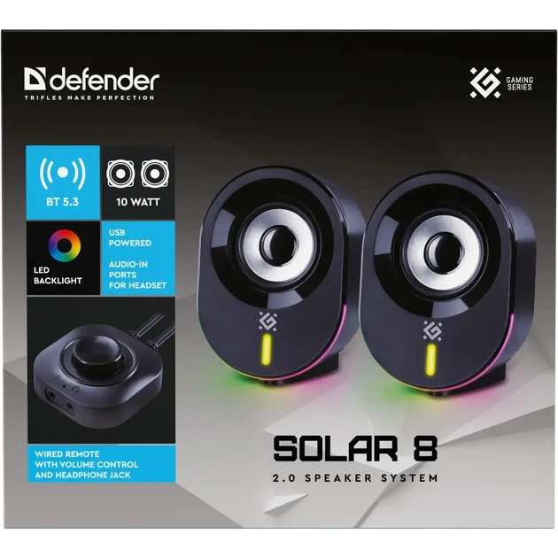 Акустика DEFENDER 2.0 Solar 8 10Вт Bluetooth підсвітка USB чорні - Фото 6 Акустика DEFENDER 2.0 Solar 8 10Вт Bluetooth підсвітка USB чорні - изображение 6