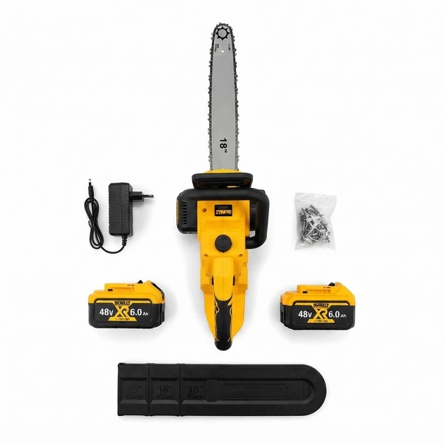 Пила аккумуляторная DeWalt DCM775N 48 В 6 А·ч цепная шина 18 дюймов электропила 45 см бесщеточная автоматическая смазка скорость 24 м с шаг 3 8 бесключевое натяжение 10500 об мин для распиловки древесины бревен досок заготовки дров обрезки деревьев сада с - изображение 2
