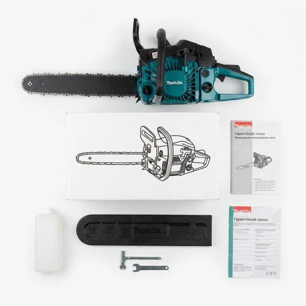 Бензопила Makita EA6100 5.1 л.с. цепная бензиновая шина 45 см мотопила двигатель 61 см3 профессиональная 12000 об мин шаг 0.325 автоматическая смазка антивибрационная система легкий запуск для валки деревьев заготовки дров распиловки бревен древесины - изображение 5