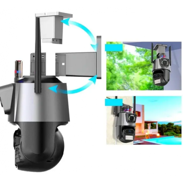 Уличная охранная WIFI камера видеонаблюдения Dual Lens Поворотная камера с сиреной P11 - Фото 4 Уличная охранная WIFI камера видеонаблюдения Dual Lens Поворотная камера с сиреной P11 - изображение 4