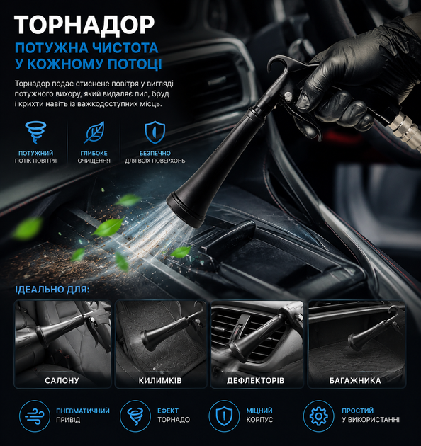 Пістолет Tornador Black Z-014 професійний для очищення салону та продувки Cyclone (P-420) - зображення 8