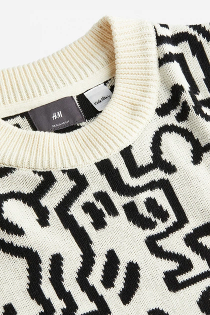 Джемпер бавовняний в'язаний для чоловіка H&M Keith Haring 1136201-001 M чорно-білий - Фото 7 Джемпер бавовняний в'язаний для чоловіка H&M Keith Haring 1136201-001 M чорно-білий - зображення 7