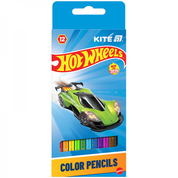 Олівці кольорові 12 штук різні кольори Hot Wheels Kite, HW25-051 - Фото 1 Олівці кольорові 12 штук різні кольори Hot Wheels Kite, HW25-051 - изображение 1
