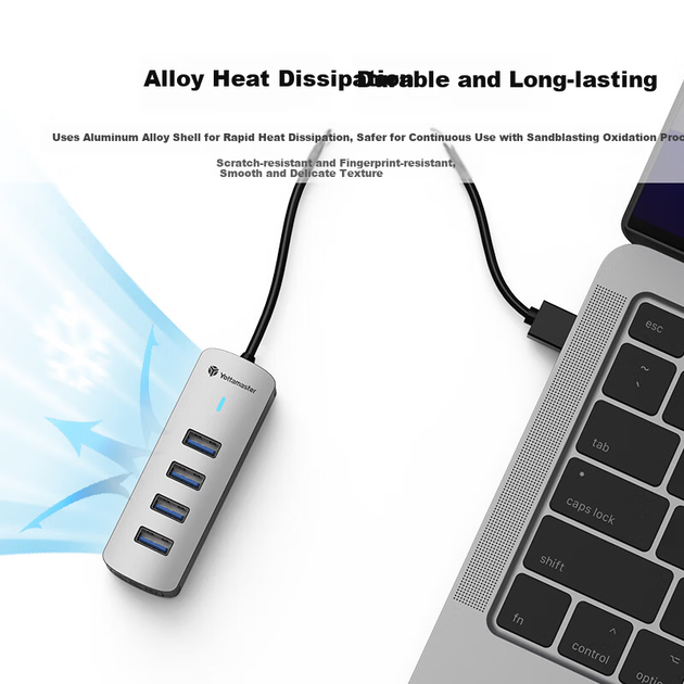 Док-станция Yottamaster USB 3.0 Hub, высокоскоростной 4-портовый концентратор, расширительная док-станция для ноутбука, многопортовый адаптер, удлинительный кабель 0,15 м - изображение 8