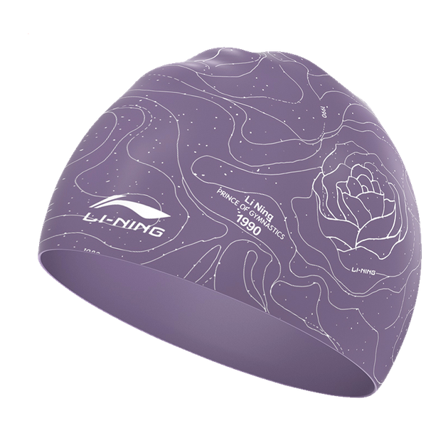 Шапочка для плавання Li-Ning для жінок з довгим волоссям, силіконова водонепроникна шапочка для плавання, модний квітковий візерунок для чоловіків та жінок, модель 0167, сіро-фіолетовий колір - изображение 4