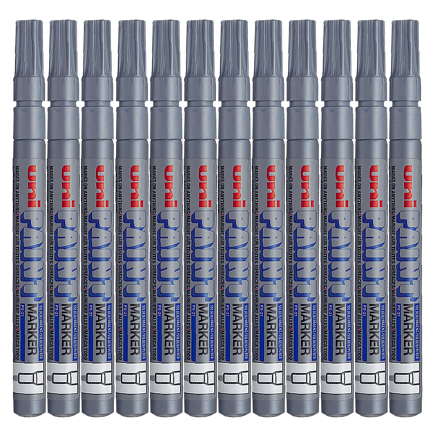 Маркер Uni Mitsubishi PX-21 Small Letter Paint Pen 0.8-1.2mm, промышленный маркер, подходит для логистики (можно использовать для подкрашивания автомобилей), серый, набор из 12 штук. - Фото 1 Маркер Uni Mitsubishi PX-21 Small Letter Paint Pen 0.8-1.2mm, промышленный маркер, подходит для логистики (можно использовать для подкрашивания автомобилей), серый, набор из 12 штук. - изображение 1