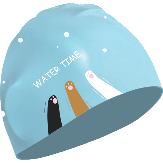 WATERTIME / Детская плавательная шапочка Shui Chuan, водонепроницаемая силиконовая шапочка для мальчиков и девочек, не сдавливающая уши, для защиты волос, небесно-голубая, в форме кошачьей лапки. - изображение 4