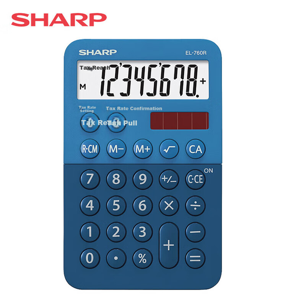 SHARP Подвійний блок живлення Стильний милий мультяшний міні-калькулятор для бухгалтерського обліку, каси, фінансових розрахунків EL-760R Синій - зображення 4