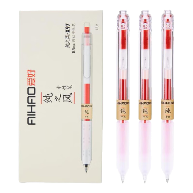 AIHAO [Незаменимые товары для школы] Гелевые ручки с выдвижным стержнем 0,5 мм, пулевидным наконечником, большой емкостью, быстросохнущие, для бизнеса и офиса, красные, 12 шт. x97 - изображение 4