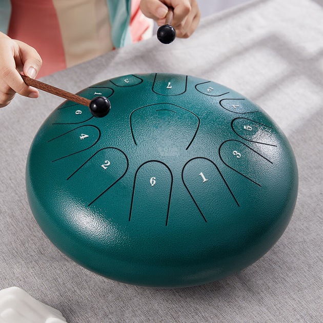 13-тональний 12-дюймовий барабан з вуглецевої сталі Qiangu Handpan, ударний інструмент для початківців, сталевий барабан з язичком, подарунок на день народження - зображення 5