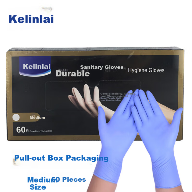Утолщенные прочные защитные перчатки Kelinlai для медицинских и промышленных целей, 60 штук в коробке, средний размер M. - изображение 4