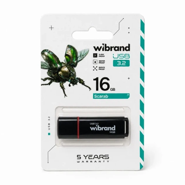 Флешка Wibrand Scarab 16 ГБ USB 3.2 Gen 1 пластикова з кришкою чорна - Фото 2 Флешка Wibrand Scarab 16 ГБ USB 3.2 Gen 1 пластикова з кришкою чорна - зображення 2