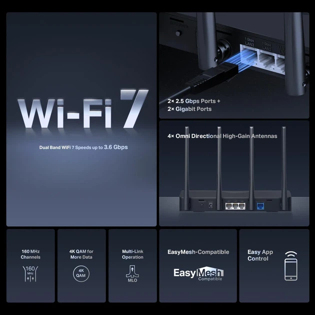 Маршрутизатор MERCUSYS MR27BE BE3600, 2xGE LAN, 1x2.5GE LAN, 1x2.5GE WAN, MESH. - изображение 3