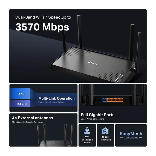 Маршрутизатор TP-Link Wi-Fi 7 4x1 Гбит/с черный - изображение 5