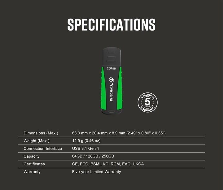 Накопитель Transcend 128GB USB 3.1 Type-A JetFlash 810 Rugged - изображение 6