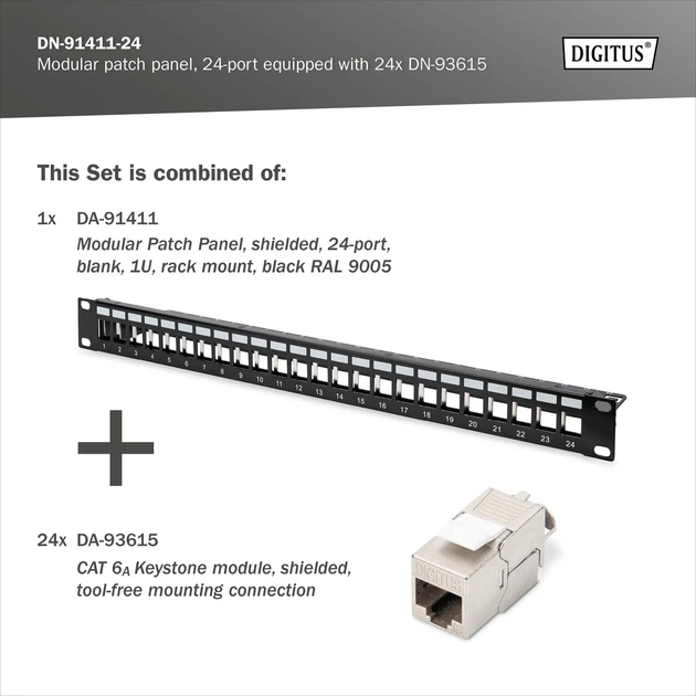 Патч-панель DIGITUS CАТ 6А STP, 19", 1U, 24 порта, модульная - изображение 4