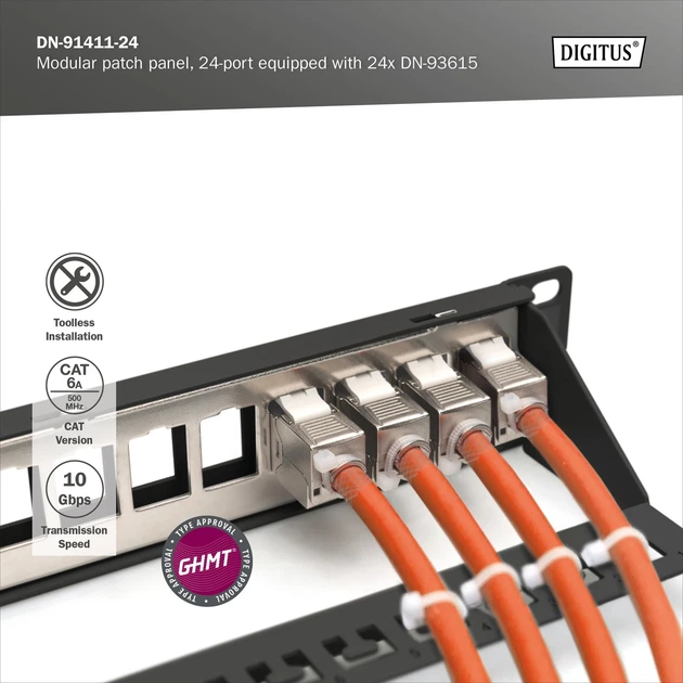 Патч-панель DIGITUS CАТ 6А STP, 19", 1U, 24 порта, модульная - изображение 5