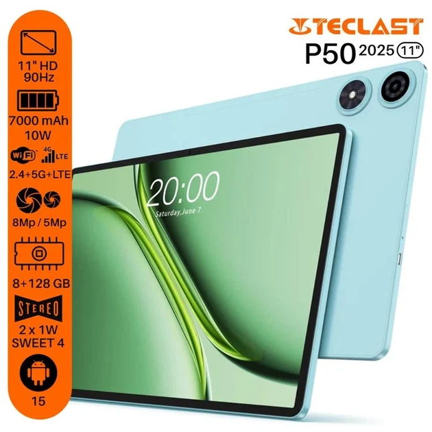 Планшет Teclast P50 11" 8ГБ 128ГБ LTE пластик аквамарин 258x169x8 мм - зображення 2
