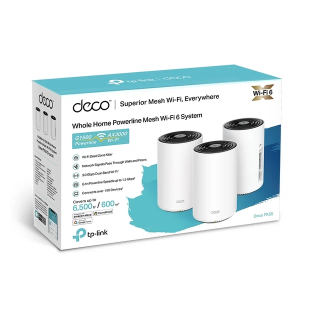 Система WiFi-Mesh TP-LINK Deco PX50 AX3000, 3xGE LAN/WAN, 2 модуля, Powerline G1500 - изображение 9