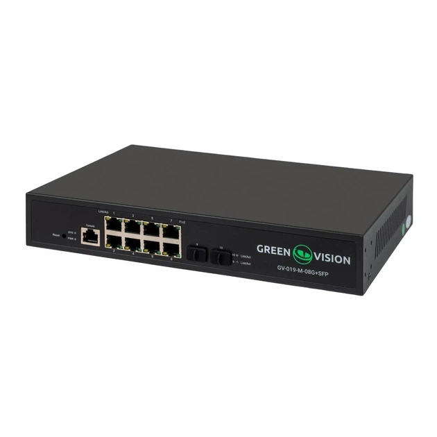 Управляемый PoE коммутатор GreenVision GV-019-M-08G+SFP, 8 портов + 2 SFP, L2 - Фото 2 Управляемый PoE коммутатор GreenVision GV-019-M-08G+SFP, 8 портов + 2 SFP, L2 - изображение 2
