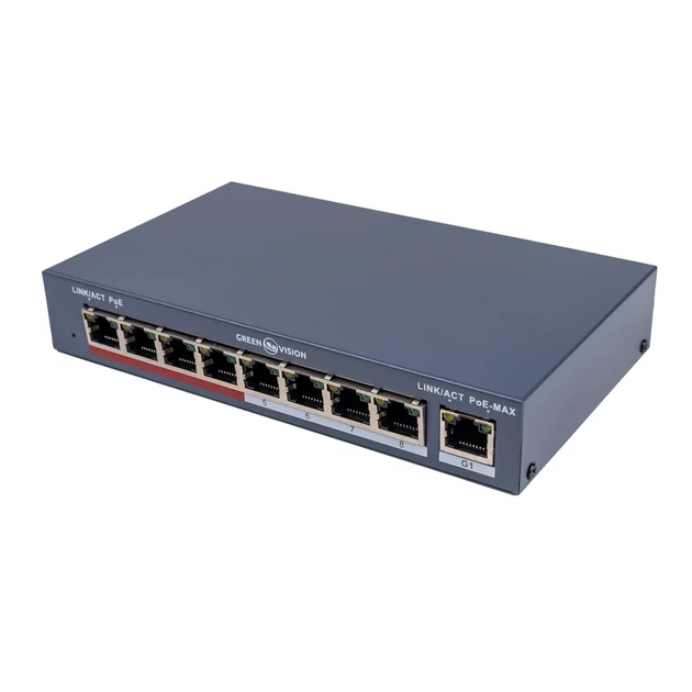 Коммутатор сетевой управляемый PoE GreenVision GV-018-AI-8+1PG, 8 портов - Фото 1 Коммутатор сетевой управляемый PoE GreenVision GV-018-AI-8+1PG, 8 портов - изображение 1