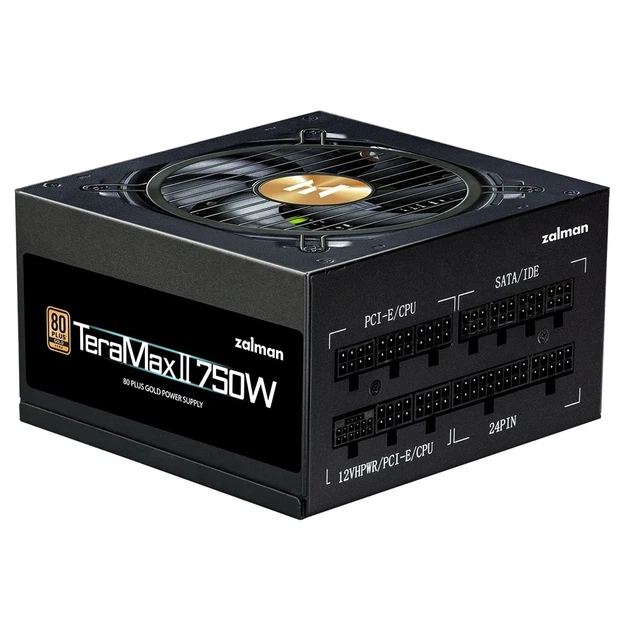 Блок питания Zalman Teramax 2 (750W), >90%, 80+ Gold, 120мм, 1xMB 28pin (18+10), 2xCPU 8pin(4+4), 3xMolex, 8xSATA, 3xPCIe 8pin(6+2), 1xPCIe GEN5 16pin, полностью модульный. - изображение 2
